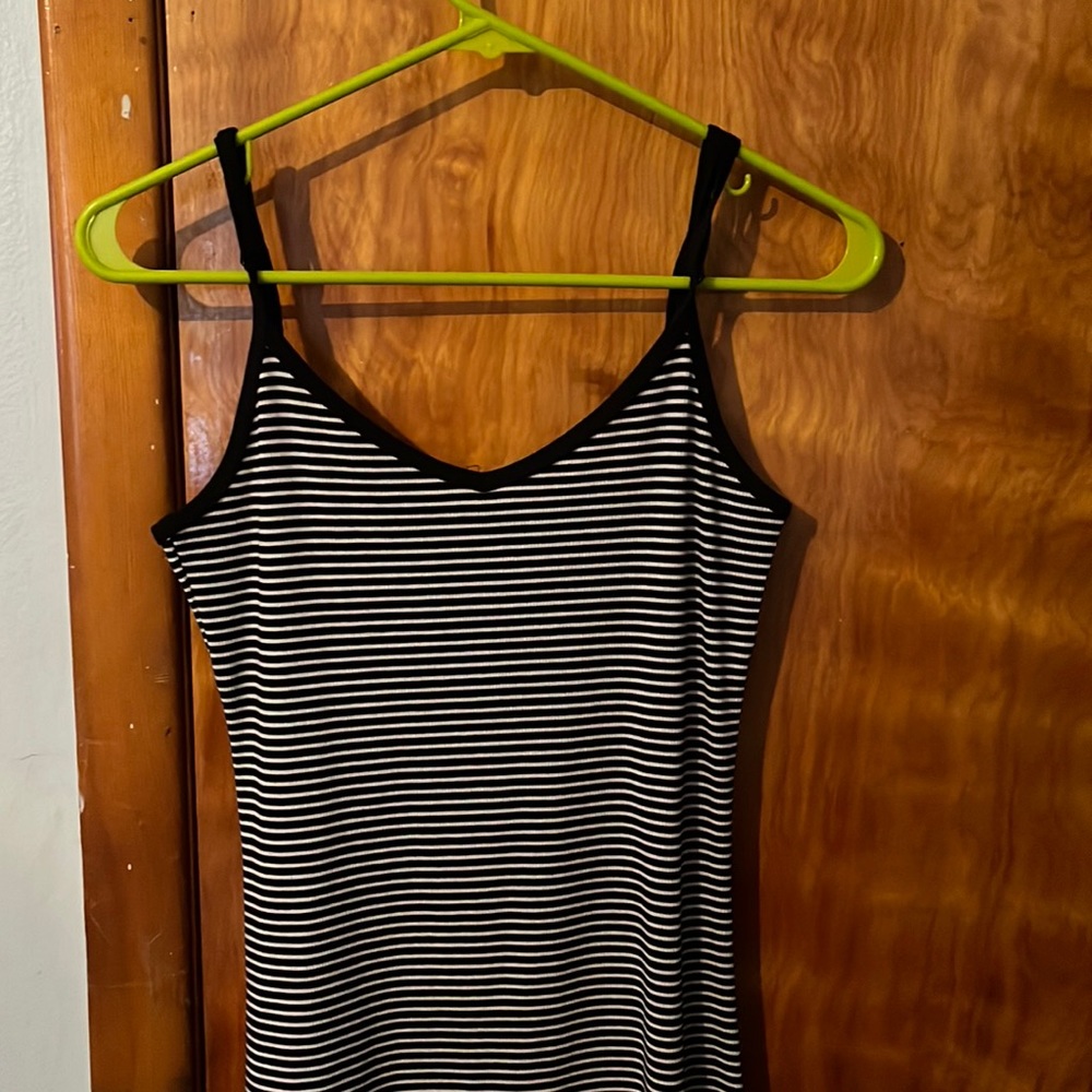 Black and white striped skater dress.